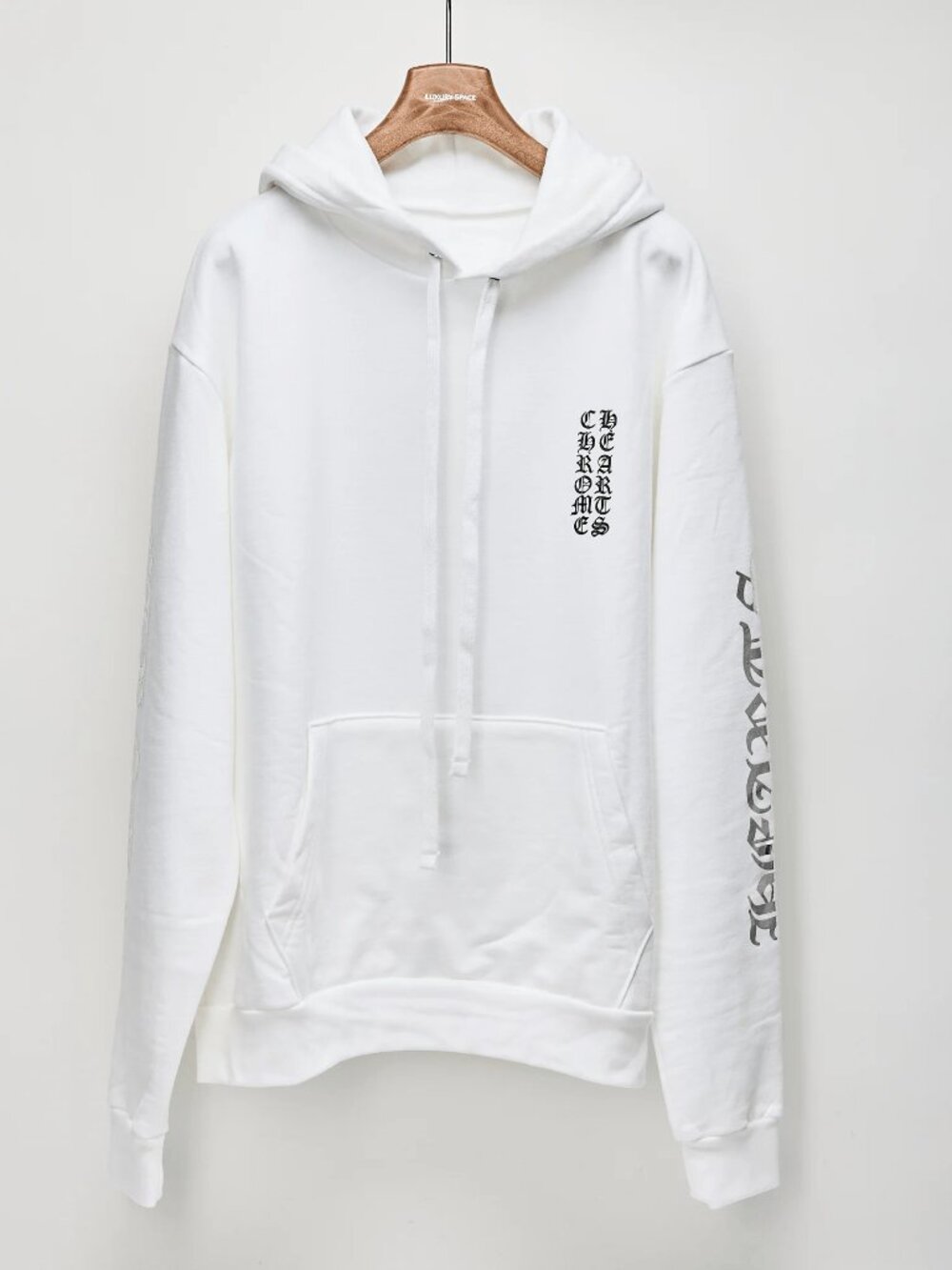 CHROME HEARTS Vertical Logo White Pullover Hoodie - Size L